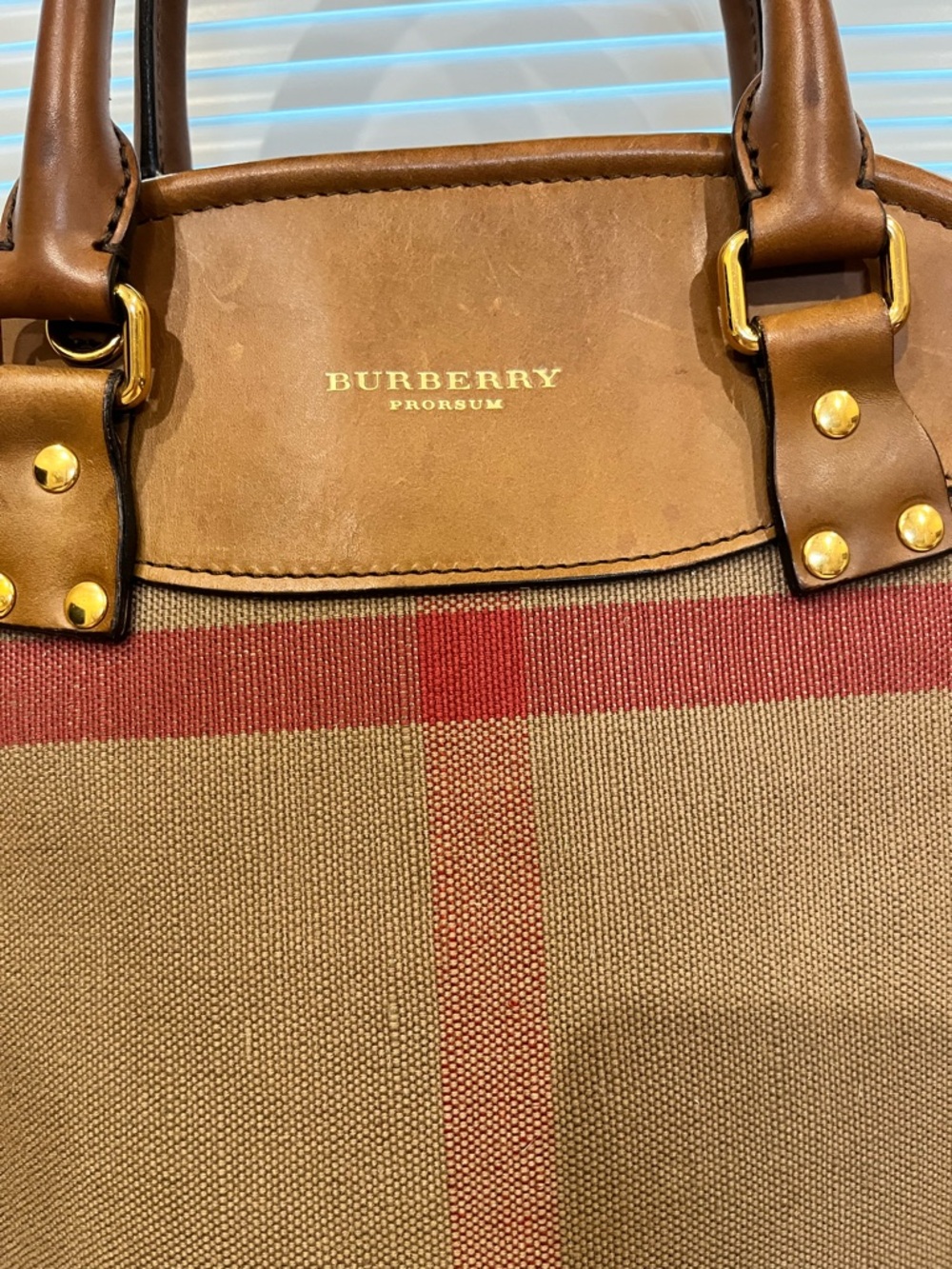 Burberry Brown and Tan Canvas & Leather Bowling Satchel- Oversized - Picture 2 of 15